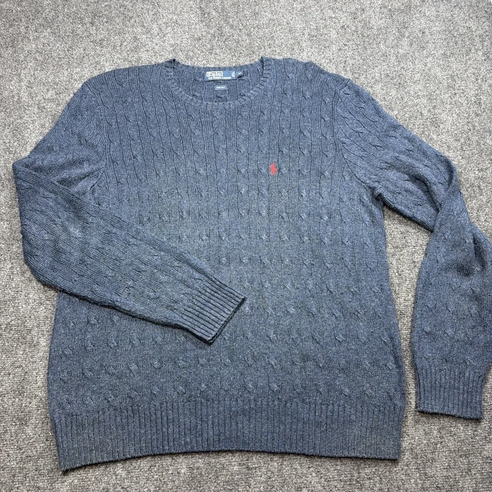 VTG 90's Polo Ralph Lauren SILK Sweater Mens XL Cable Knit Fisherman Blue Rare!